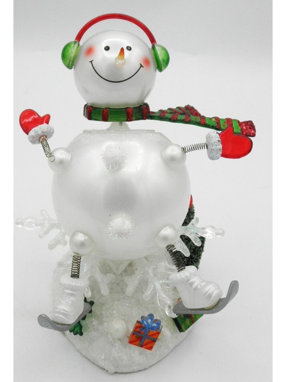 JC Penney Lighted Color Changing Acrylic Skiing Snowman Bobble Head Arms & Feet